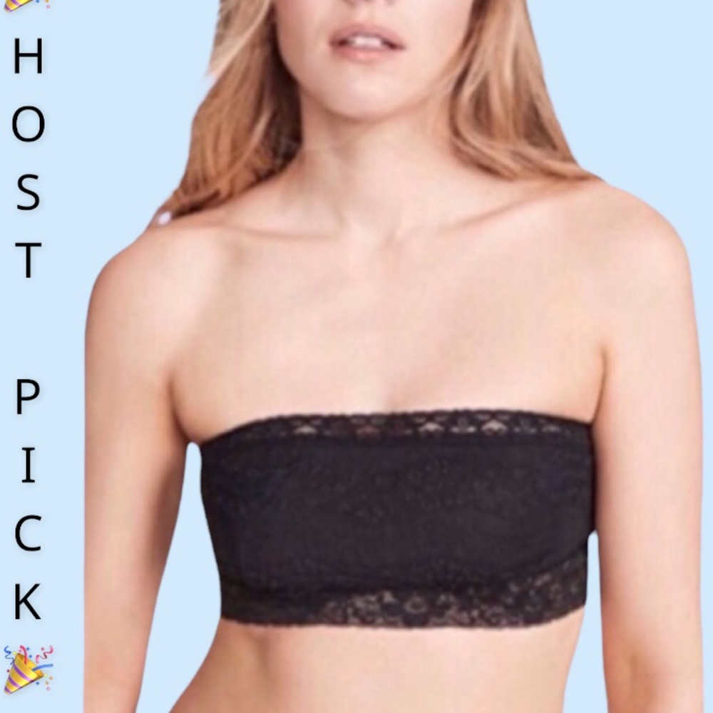 ❌DONATED❌Free People Black Scallop Lace Bandeau Strapless Bra Top - Picture 1 of 10